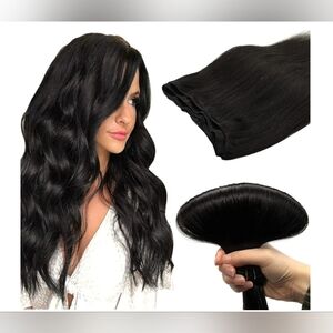 NWT 100% Remy Human Hair Weft extensions 20" Black straight Sew in